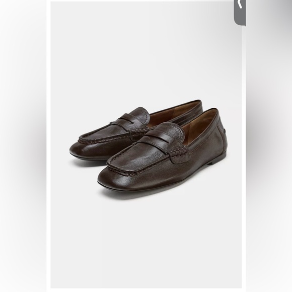 Zara Dark Brown Leather Slip-On Loafers - Picture 2 of 3